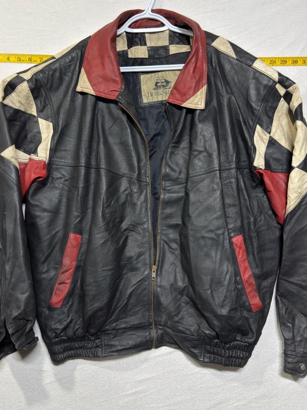 Burks Bay Men's Leather Bomber Jacket Black & Red vintage 80s/90s